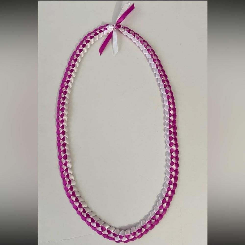 Graduation Ribbon Lei (Pink & White)